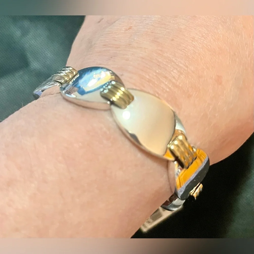 NWT Napier Two Tone Gold Silver Stretch Panel Link Bracelet Vintage Retro 80s